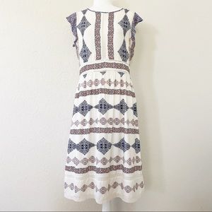 LOFT White Floral Midi Flutter Sleeve Lace Dress